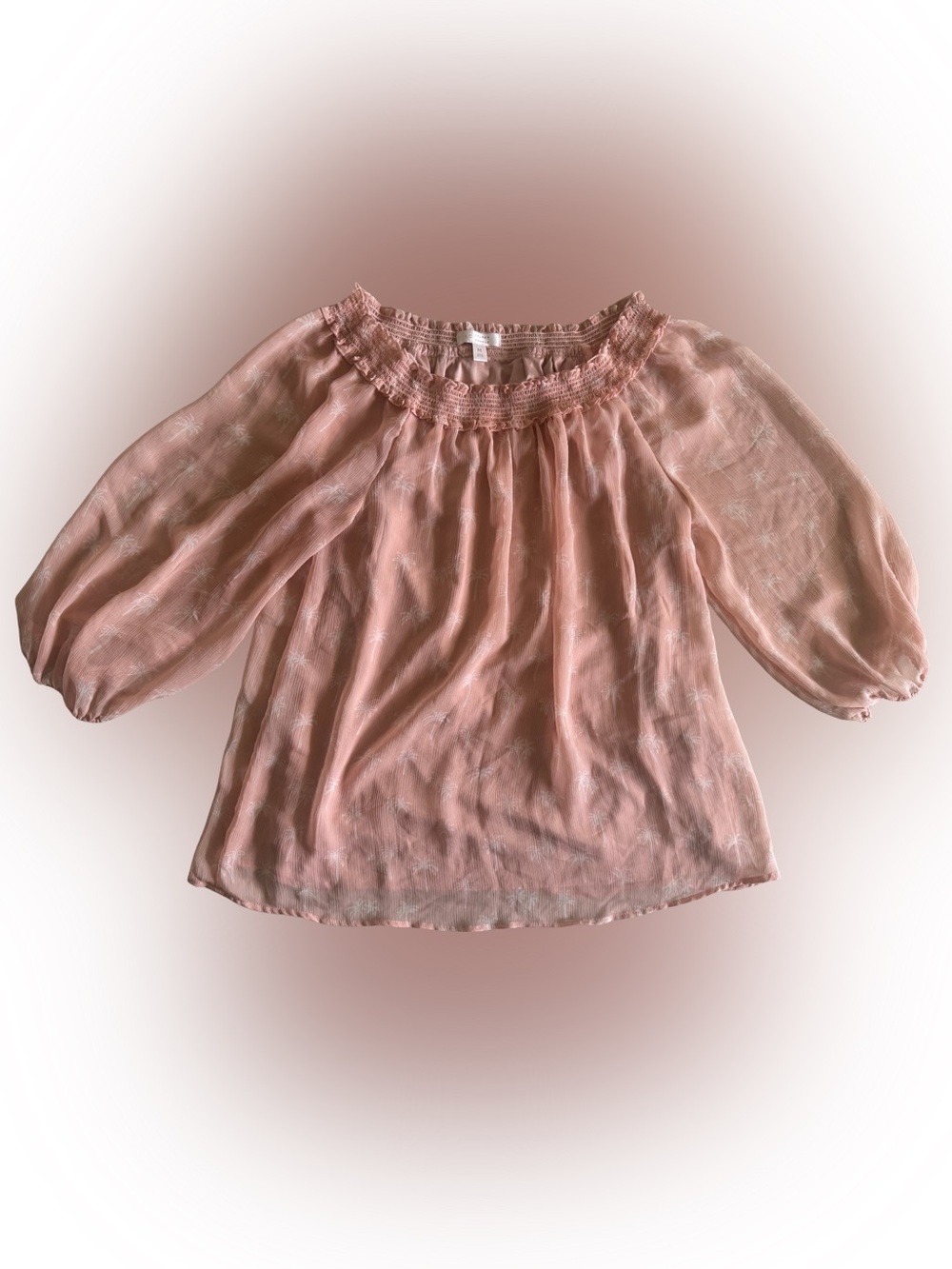 LC Lauren Conrad Pink Palm Print Smocked Off Shoulder Chiffon Blouse Medium M